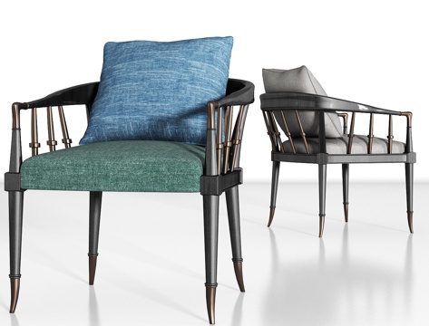  新中式实木布艺单椅组合3d模型 