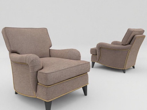 米色布艺扶手椅 复古轻奢客厅家具 黑色木质腿金色镶边设计 商用空间3D模型渲染免费3d模型