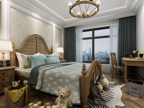  美式简约儿童房3d模型 