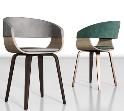  现代金属实木布艺单椅组合3d模型 