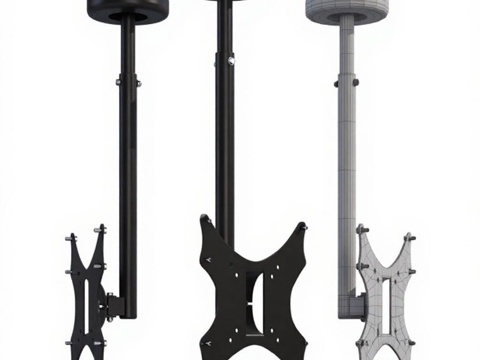 电视吊装支架3D模型 工业设计结构展示 线框实体对比渲染 金属材质电视架免费3d模型