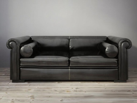 深灰色皮革双人沙发 英伦风卷边扶手客厅家具 3D模型展示 高级质感家居设计免费3d模型