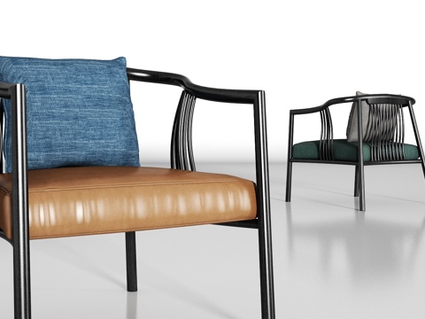  新中式实木皮革单椅组合3d模型 