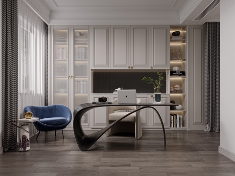  美式轻奢简约书房3d模型 