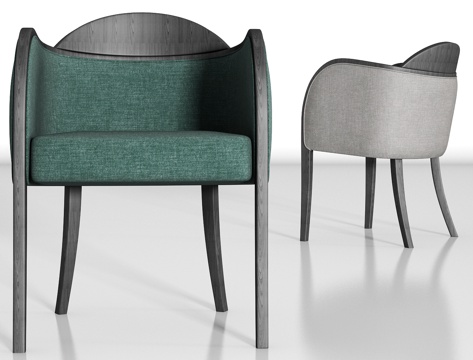  新中式实木布艺单椅组合3d模型 