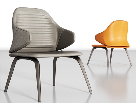  现代金属皮革单椅组合3d模型 