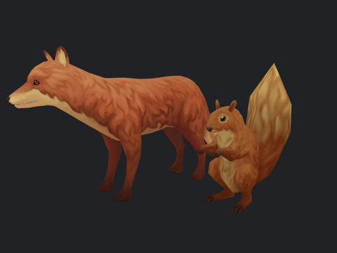  手绘狐狸与松鼠3d模型 