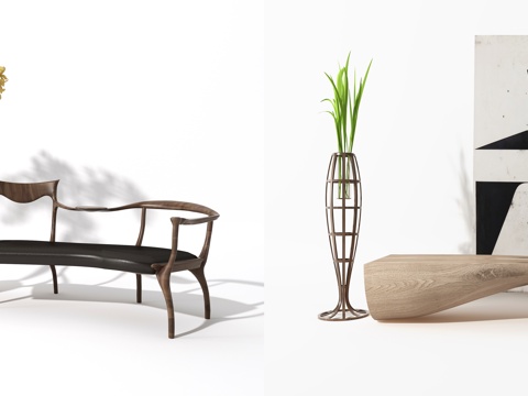  现代单椅 干支 新中式长椅3d模型 