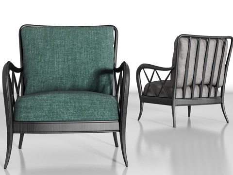  新中式实木布艺单椅组合3d模型 