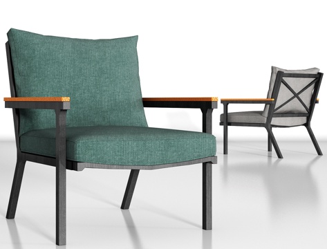  新中式实木布艺单椅组合3d模型 