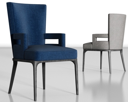  现代蓝色布艺单椅组合3d模型 