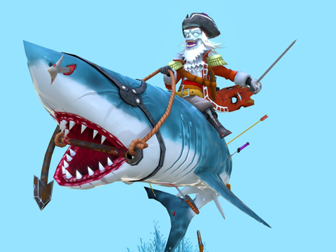  一个骑着鲨鱼的不死海盗3d模型 