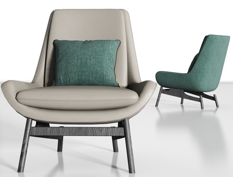  现代实木皮革单椅组合3d模型 