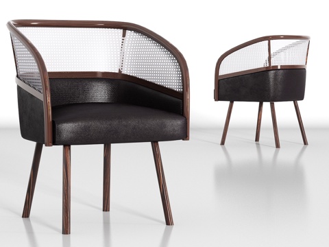  现代实木皮革单椅组合3d模型 