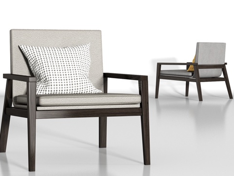  现代实木布艺单椅组合3d模型 