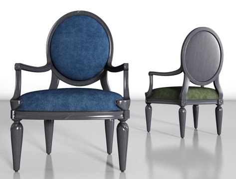  简欧实木布艺单椅组合3d模型 