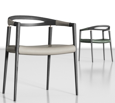  新中式实木皮革单椅组合3d模型 