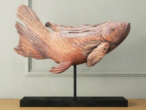 复古北欧风木质鱼雕塑 手工艺术鱼形摆件 日式禅意客厅书房装饰品免费3d模型