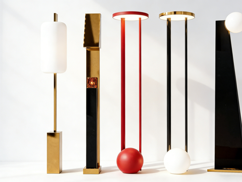 设计师款现代灯具  几何造型金属烤漆落地灯 撞色设计su模型