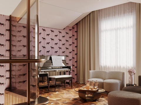  现代中古钢琴室3d模型 