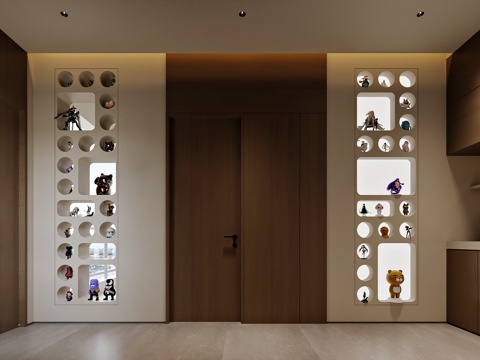  中古风家居楼梯间 过道 手办展示墙3d模型 