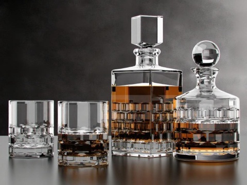 高端威士忌酒具套装 水晶玻璃酒杯礼盒 奢华家居装饰摆件 3D模型封面素材免费3d模型