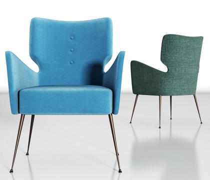  现代蓝色布艺单椅组合3d模型 