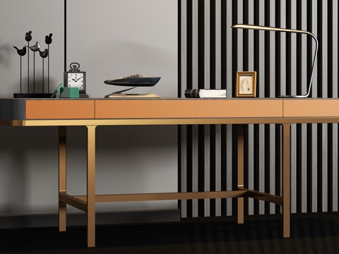  新中式书桌3d模型 