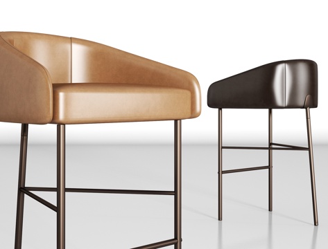  现代金属皮革吧椅组合3d模型 