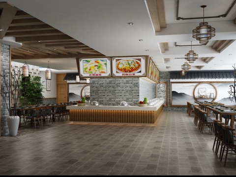  新中式餐饮空间3d模型 