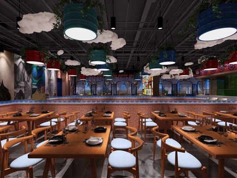  蒙古主题餐厅 蒙古元素 餐厅 工业中餐厅 明档 过道3d模型 