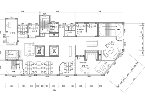 最新办公室平面施工图cad施工图