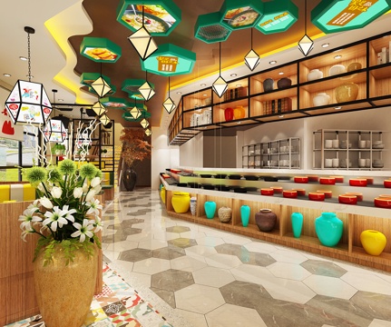  现代风格餐厅 大厅 自助台 餐厅门头3d模型 