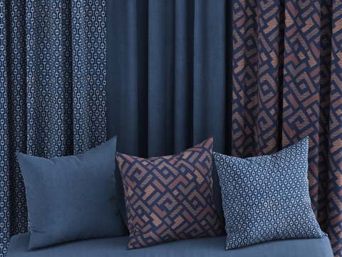  蓝色系织物材料套装3d模型 