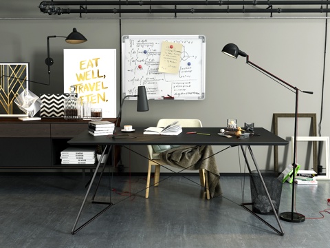  工业风边角柜和书桌3d模型 