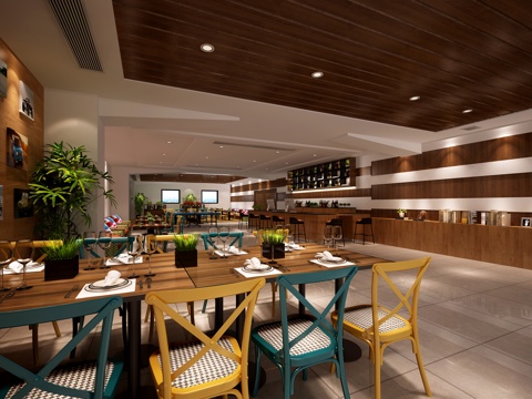  工业餐厅 快餐店 餐桌椅3d模型 