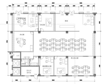 最新办公室平面施工图cad施工图
