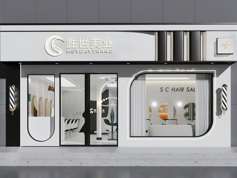  理发店门头设计   美容店门头设计  门头设计3d模型 