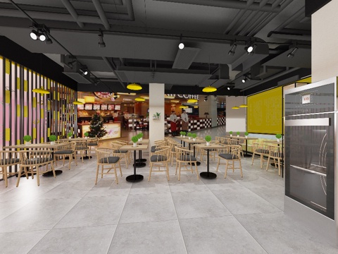  现代快餐厅 渔面传奇 门面3d模型 