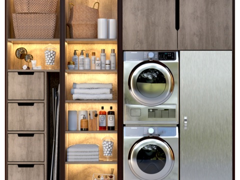  带家用电器和化妆品的洗衣房3d模型 