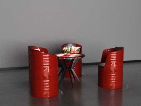  工业风油漆桶桌椅组合3d模型 