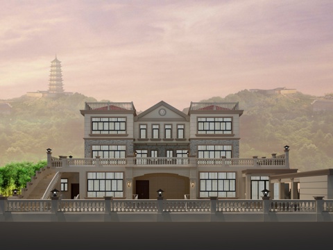  欧式别墅外观3d模型 