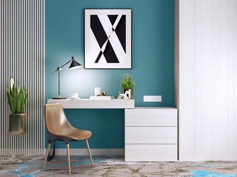  北欧移动书桌椅饰品组合3d模型 