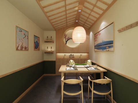  日式餐厅小包间3d模型 