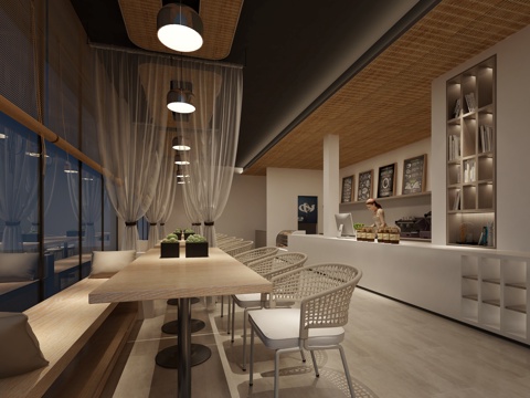  现代咖啡厅奶茶店 餐桌椅 吧台3d模型 