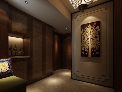  东南亚风格玄关 走廊 吊灯3d模型 