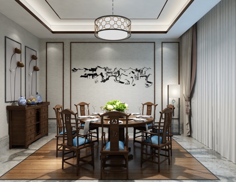  中式餐厅套房 餐桌椅3d模型 