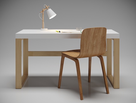  现代简约工作台 椅子 摆件组合3d模型 