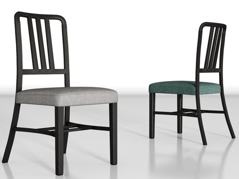  新中式实木布艺单椅组合3d模型 