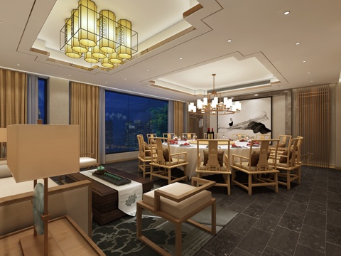  新中式大包房 VIP包间3d模型 